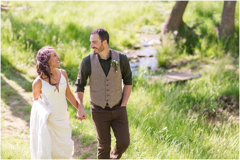 Family farm and barn spring wedding newlywed portraits in a creek