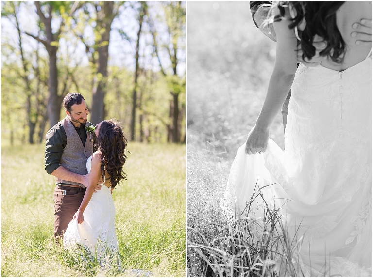 Family farm and barn spring wedding newlywed portraits in an open field