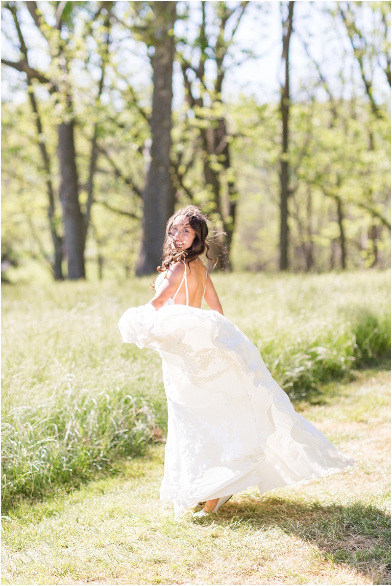 Family farm and barn spring wedding newlywed bridal portraits in an open field