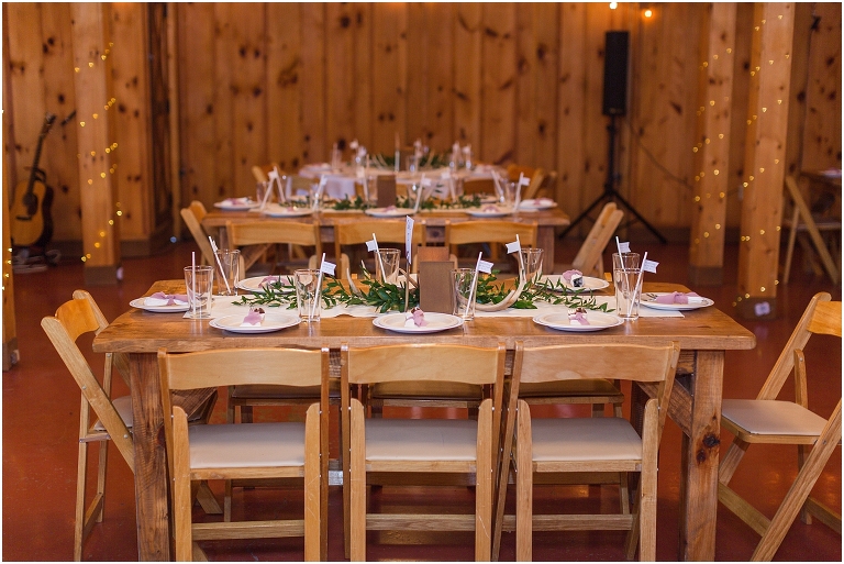 Family farm and barn spring wedding reception details