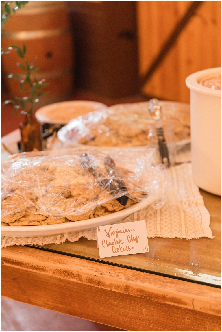 Family farm and barn spring wedding reception details ice cream and chocolate cookies for dessert