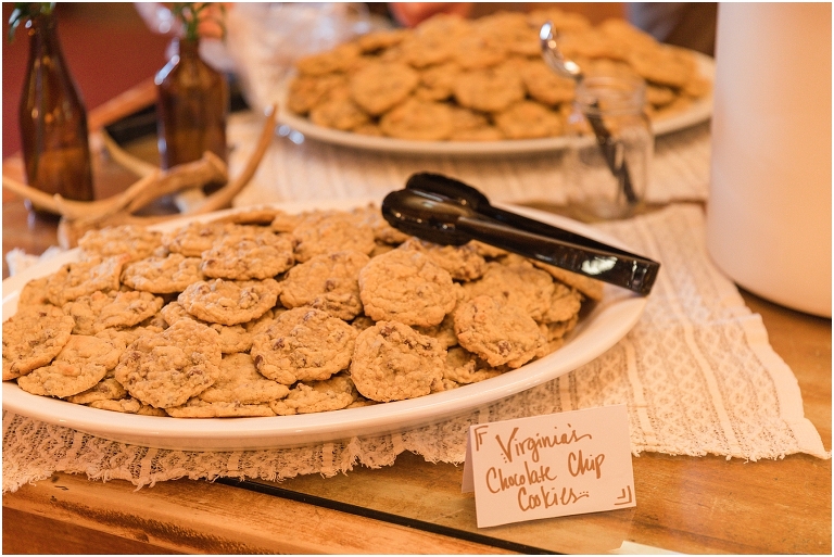 Family farm and barn spring wedding reception details ice cream and chocolate cookies for dessert