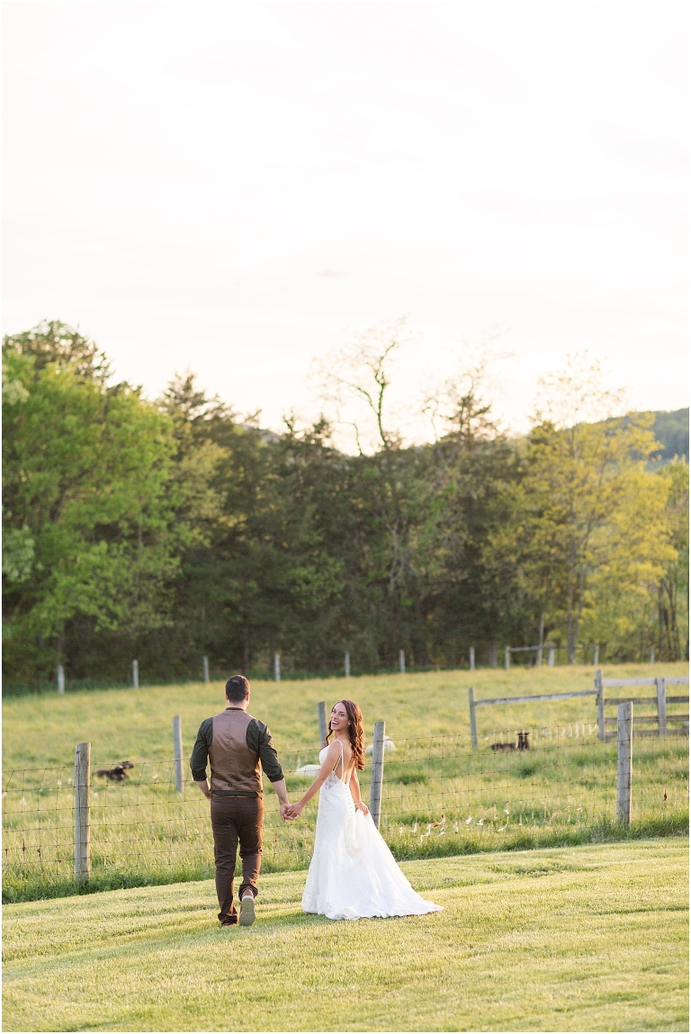 Family farm and barn spring wedding sunset newlywed portraits
