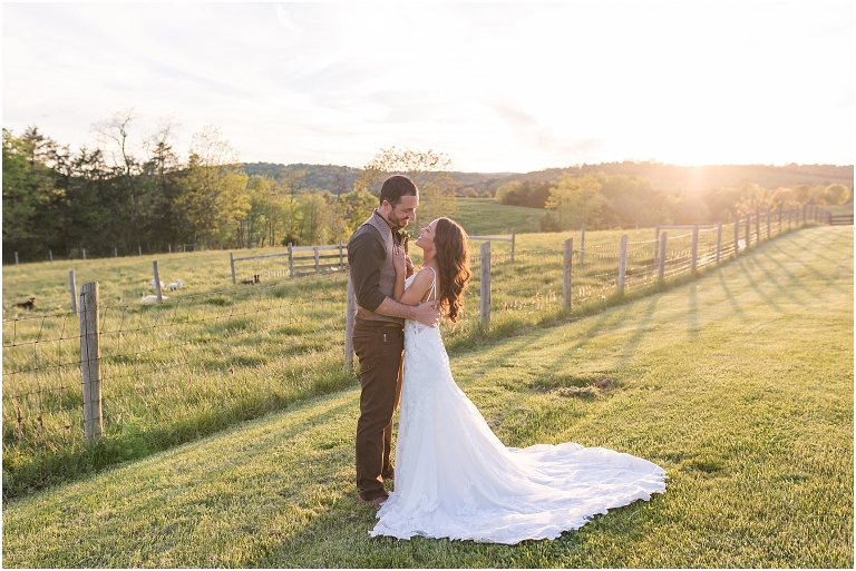 Family farm and barn spring wedding sunset newlywed portraits