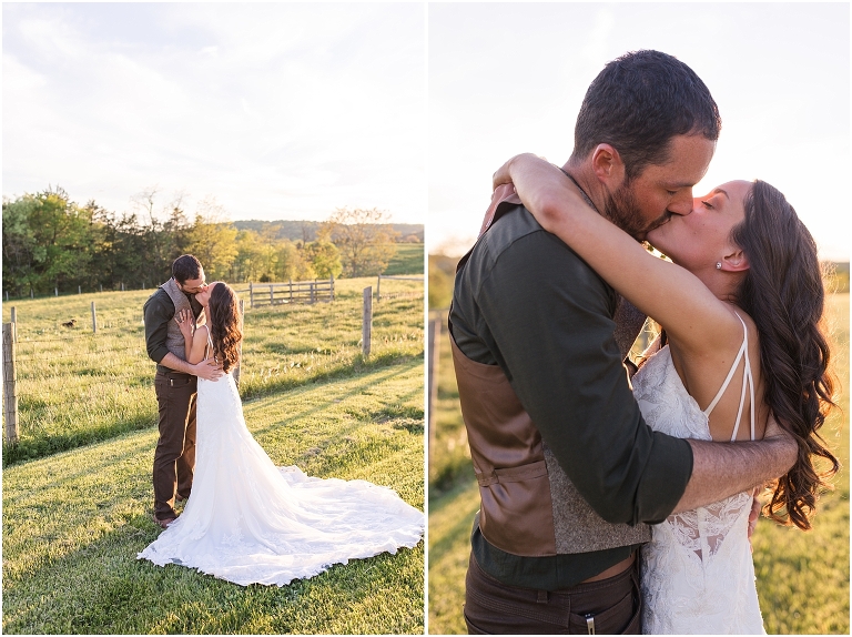 Family farm and barn spring wedding sunset newlywed portraits