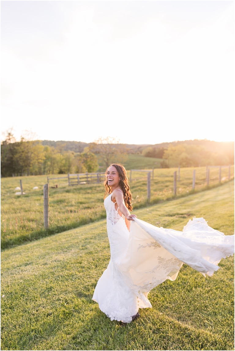 Family farm and barn spring wedding sunset bridal portraits