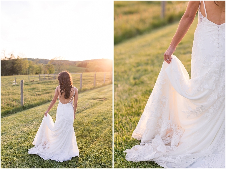Family farm and barn spring wedding sunset bridal portraits