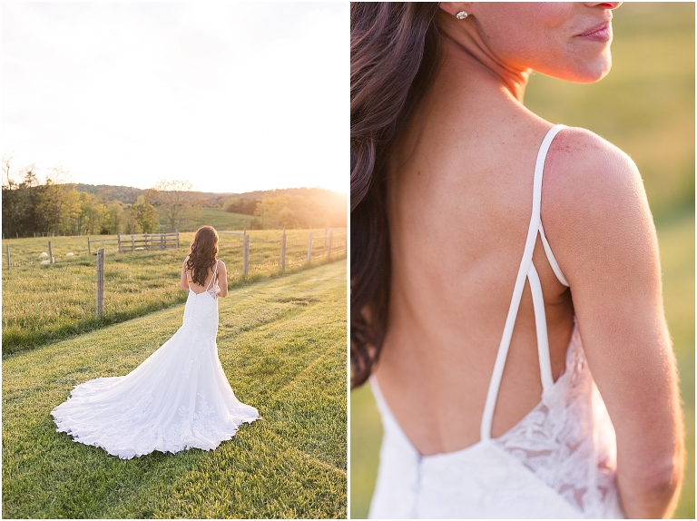 Family farm and barn spring wedding sunset bridal portraits