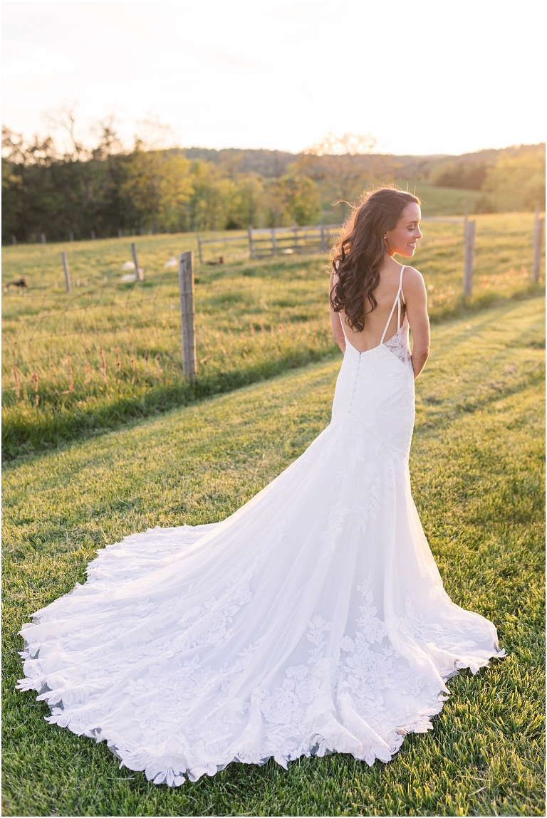 Family farm and barn spring wedding sunset bridal portraits