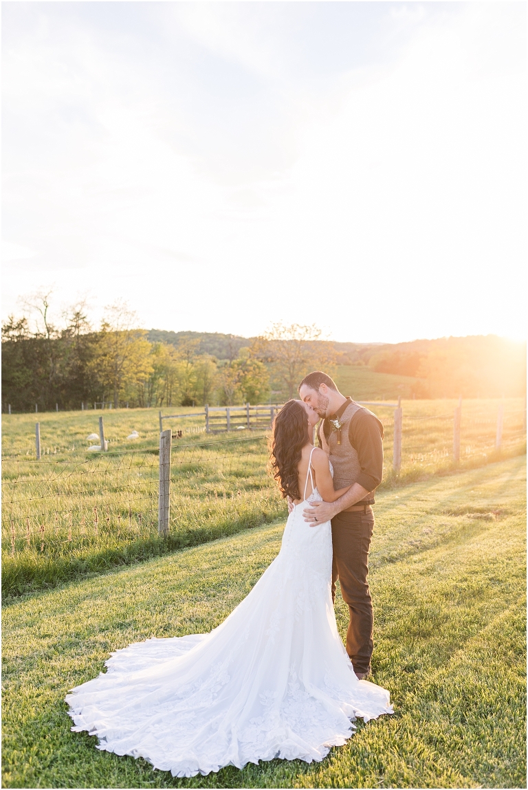 Family farm and barn spring wedding sunset newlywed portraits