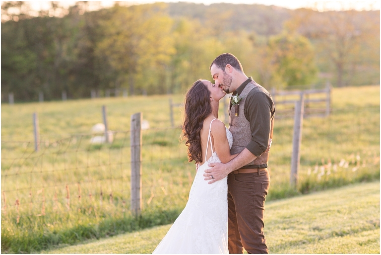 Family farm and barn spring wedding sunset newlywed portraits