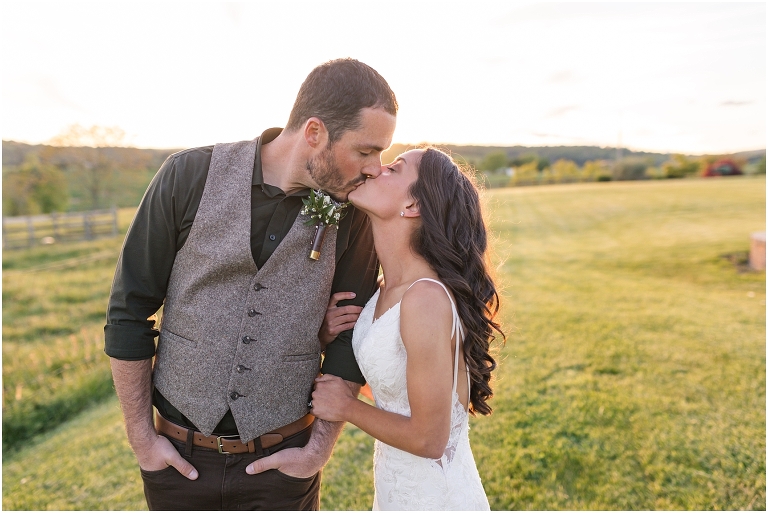 Family farm and barn spring wedding sunset newlywed portraits