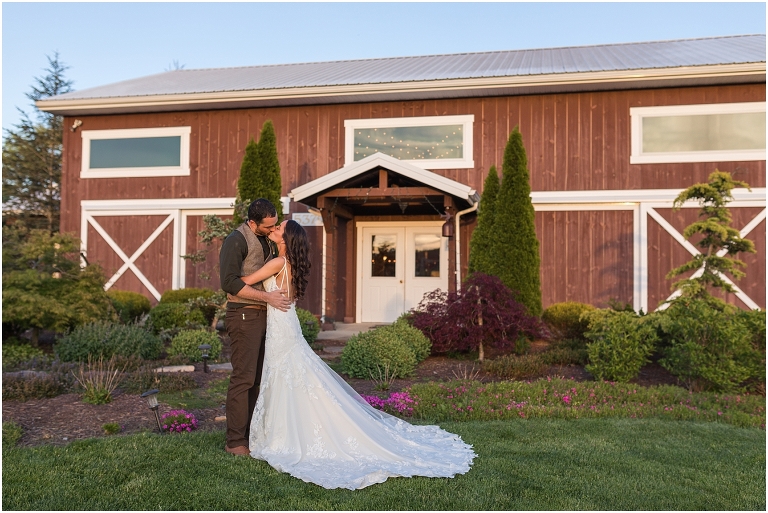 Family farm and barn spring wedding sunset newlywed portraits