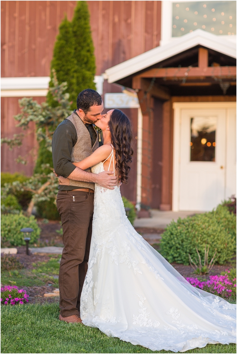 Family farm and barn spring wedding sunset newlywed portraits