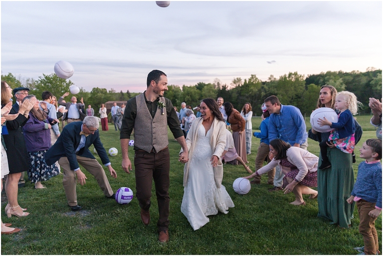 Family farm and barn spring wedding sunset exit