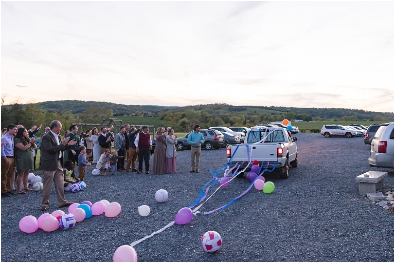 Family farm and barn spring wedding sunset exit
