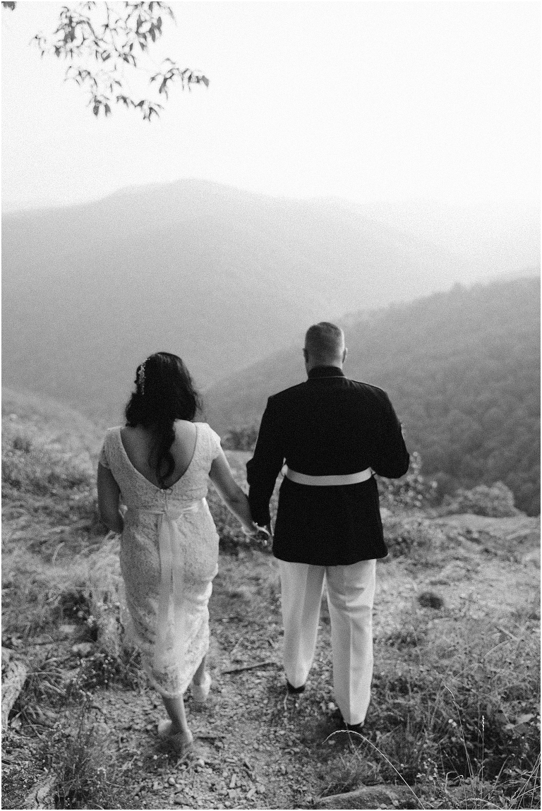 Blue Ridge Parkway sunset elopement in the mountains photographed by a Virginia wedding and elopement photographer