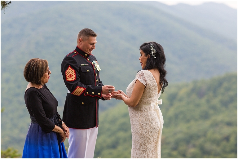 Blue Ridge Parkway sunset elopement in the mountains with only immediate family as guests photographed by a Virginia wedding and elopement photographer