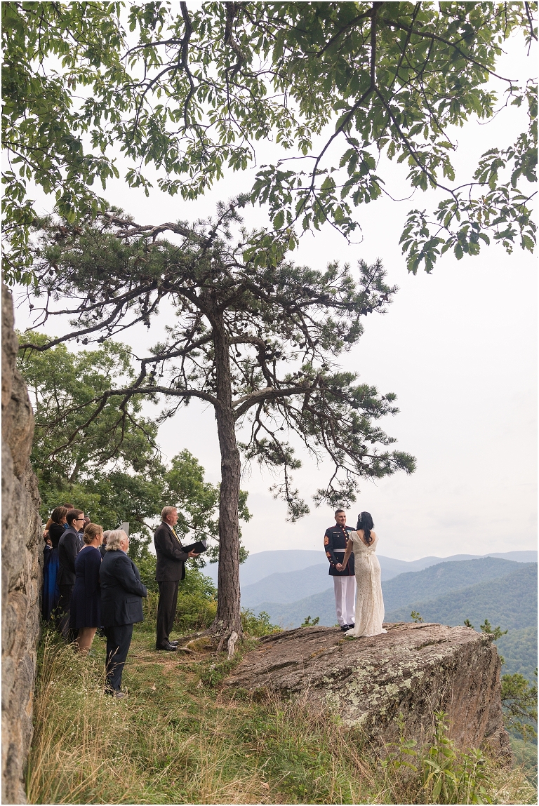 Blue Ridge Parkway sunset elopement in the mountains with only immediate family as guests photographed by a Virginia wedding and elopement photographer