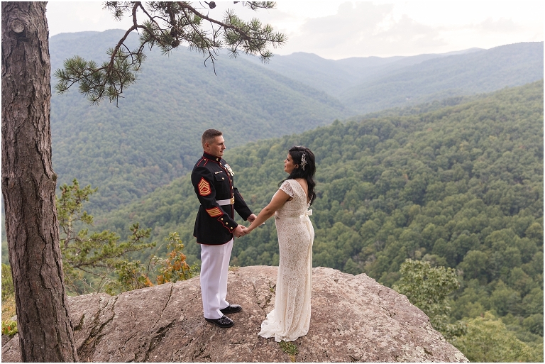 Blue Ridge Parkway sunset elopement in the mountains with only immediate family as guests photographed by a Virginia wedding and elopement photographer