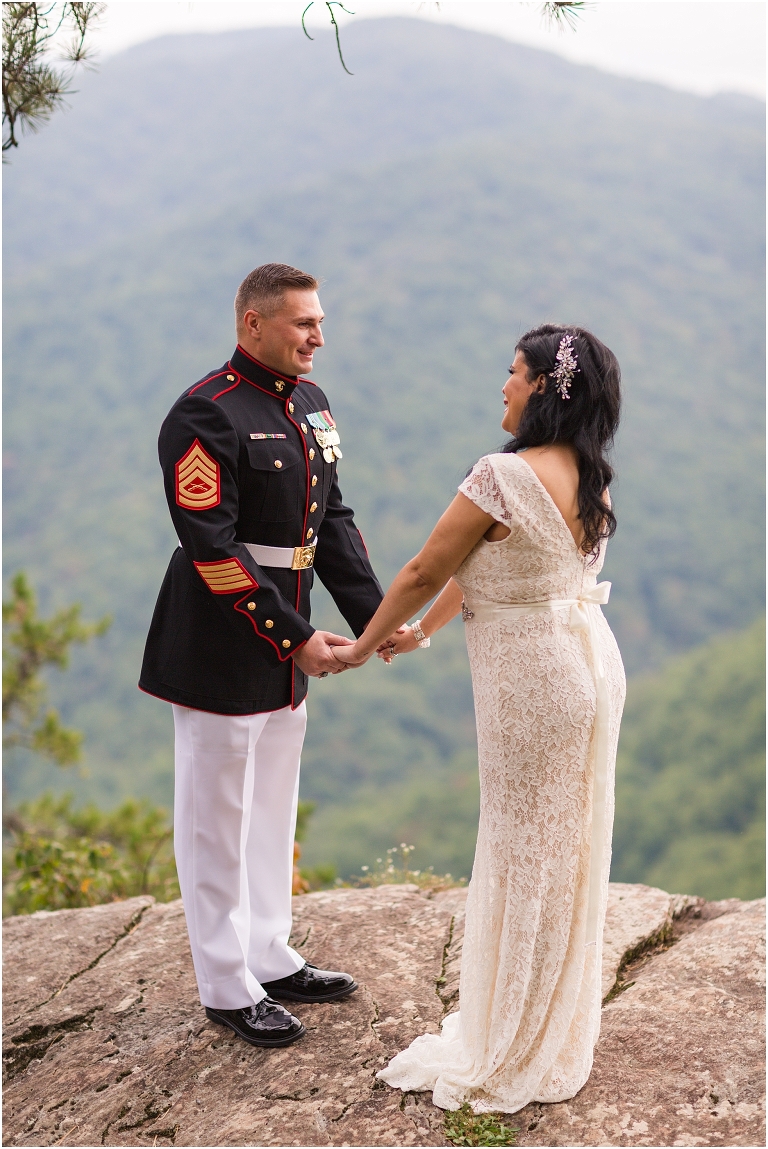 Blue Ridge Parkway sunset elopement in the mountains with only immediate family as guests photographed by a Virginia wedding and elopement photographer