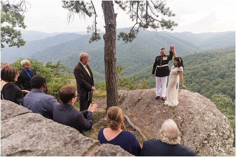 Blue Ridge Parkway sunset elopement in the mountains with only immediate family as guests photographed by a Virginia wedding and elopement photographer