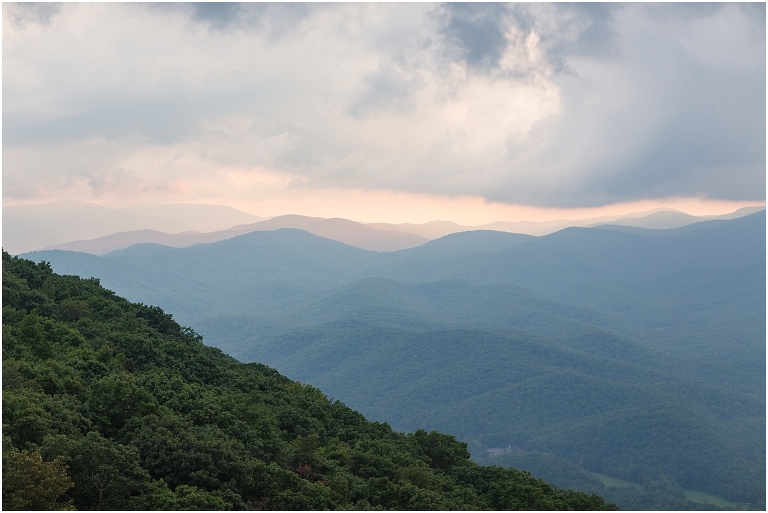 A Blue Ridge Parkway mountain view sunset overlook