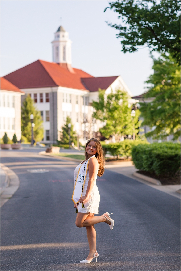 Spring senior portraits on a college campus